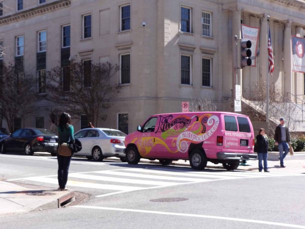 Woman and Pink Van